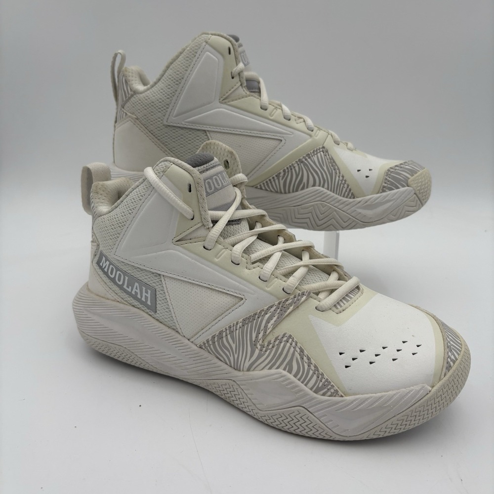Moolah Press Break Basketball Shoes Youth 6.5 White Gray‎ Zebra Pattern EU 39